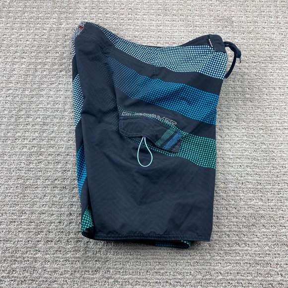 QUIKSILVER Swim Trunks Men 32 Black Blue Green Polka Dots Surf Board Shorts - Picture 5 of 11